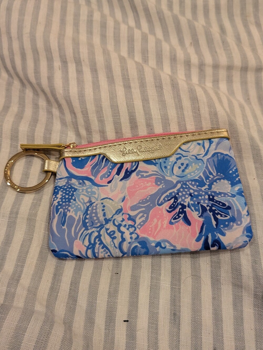 Lilly Pulitzer Pink, Blue & Gold Floral Keyring Zip Pouch